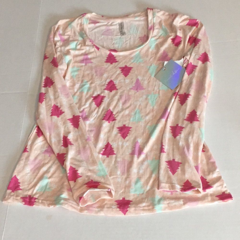 French Affair Christmas Tree Holiday Long Sleeve Top Sz Medium